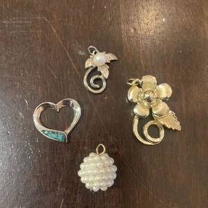 Lot of Dainty Necklace pendants rose heart pearls